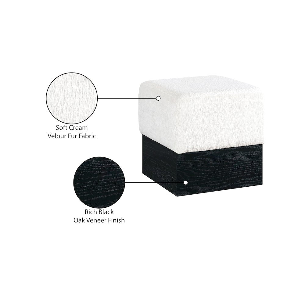 Havre Cream Velour Fur Fabric Ottoman/Stool
