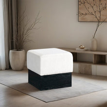 Havre Cream Velour Fur Fabric Ottoman/Stool