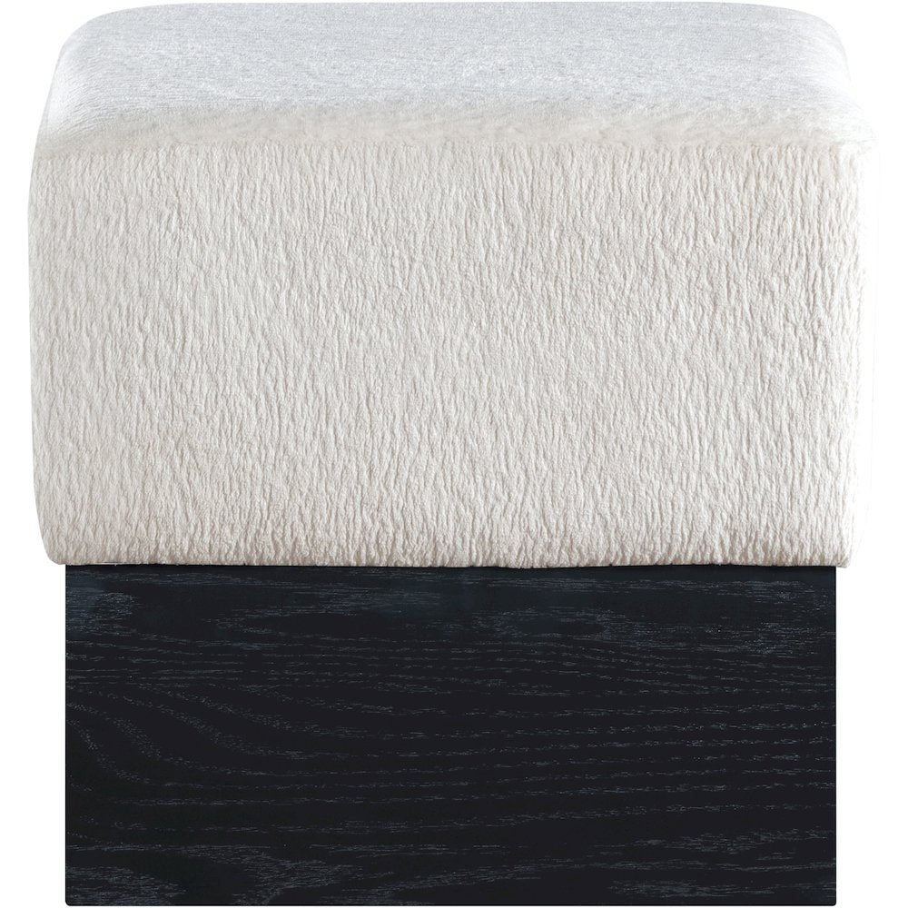 Havre Cream Velour Fur Fabric Ottoman/Stool