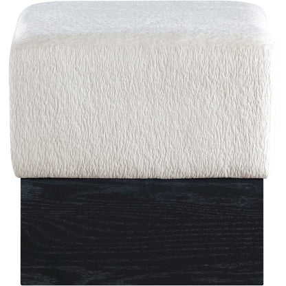 Havre Cream Velour Fur Fabric Ottoman/Stool