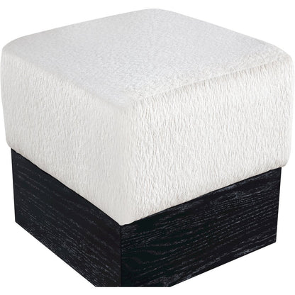 Havre Cream Velour Fur Fabric Ottoman/Stool