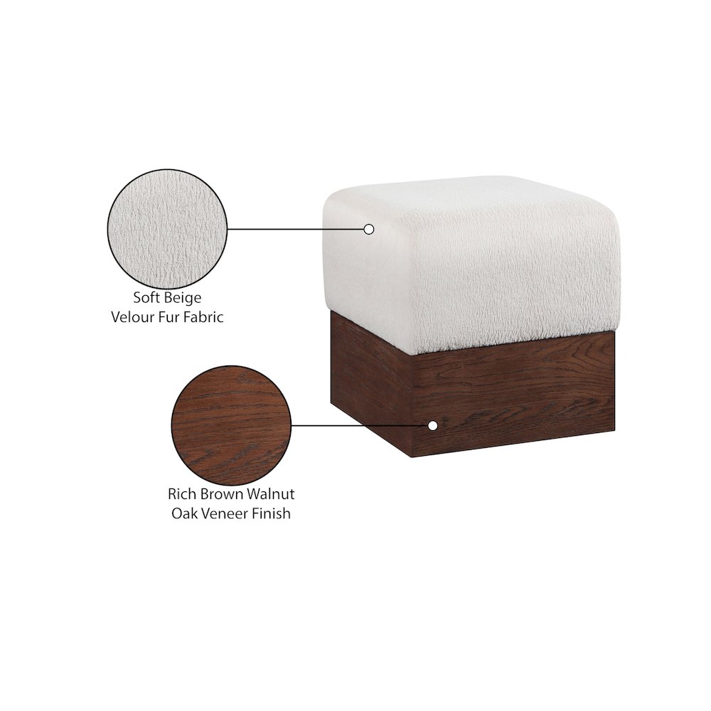 Havre Beige Velour Fur Fabric Ottoman/Stool