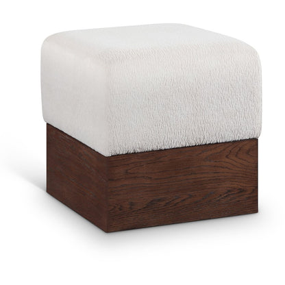 Havre Beige Velour Fur Fabric Ottoman/Stool