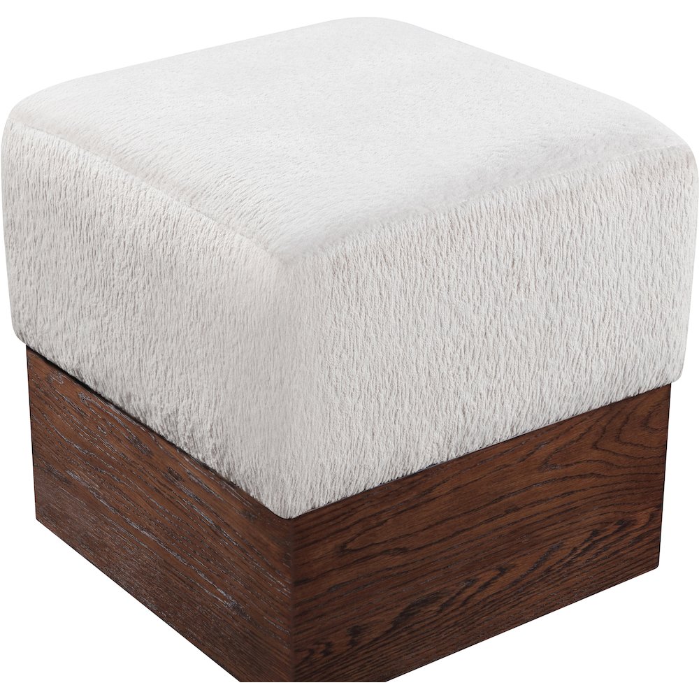 Havre Beige Velour Fur Fabric Ottoman/Stool