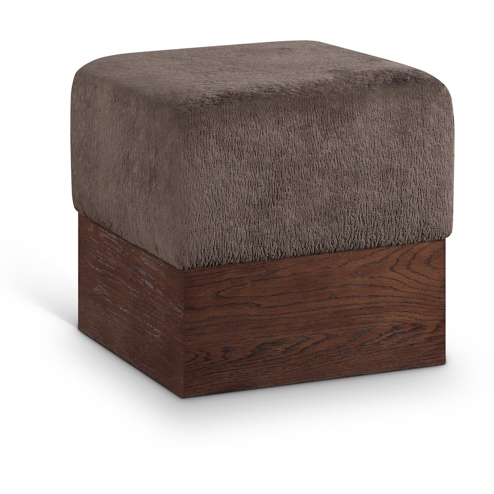 Havre Brown Velour Fur Fabric Ottoman/Stool