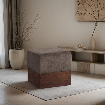 Havre Brown Velour Fur Fabric Ottoman/Stool
