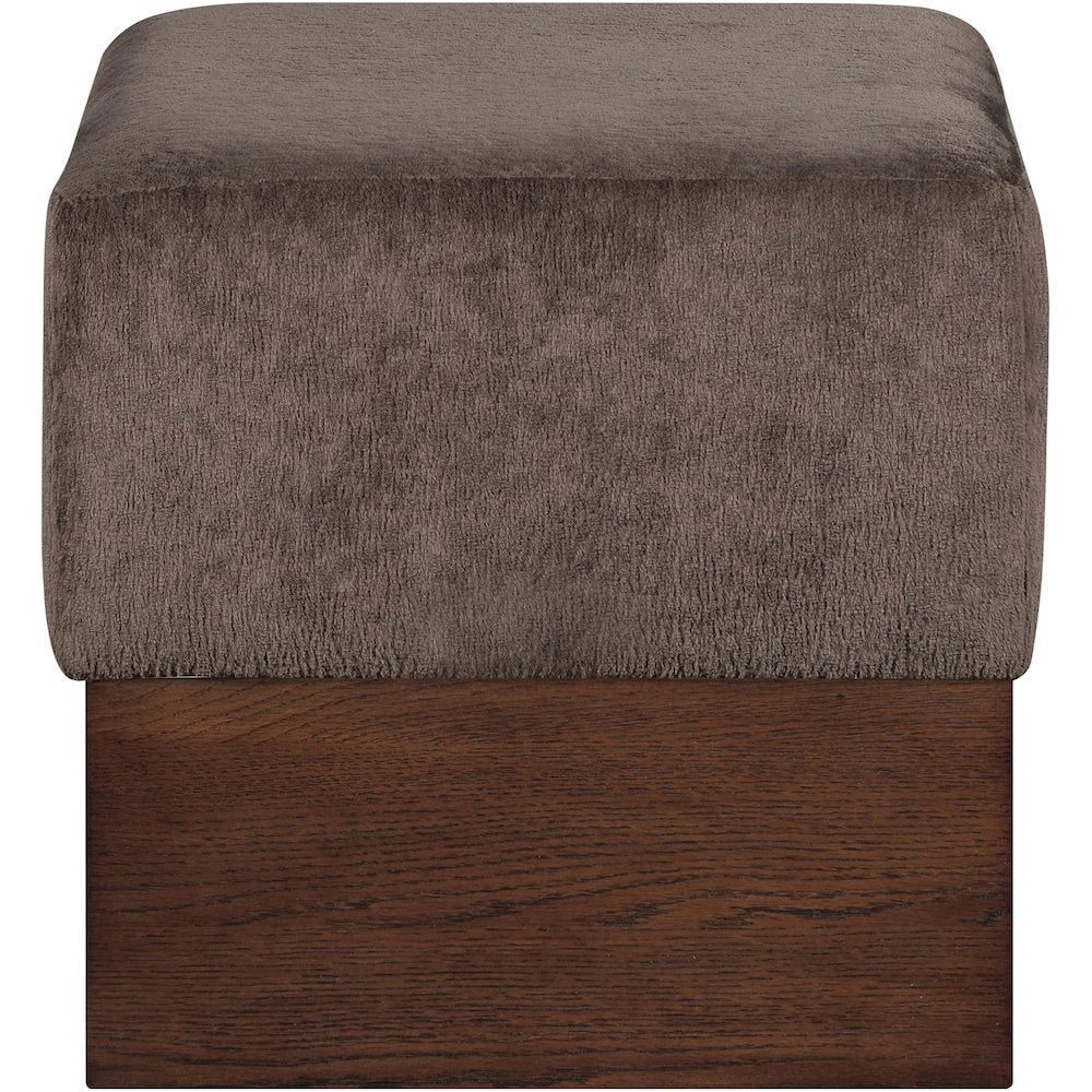 Havre Brown Velour Fur Fabric Ottoman/Stool
