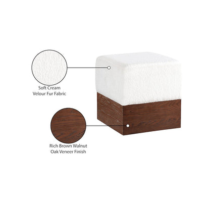 Havre Cream Velour Fur Fabric Ottoman/Stool
