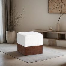 Havre Cream Velour Fur Fabric Ottoman/Stool