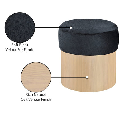 Nimes Black Velour Fur Fabric Ottoman/Stool