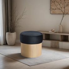 Nimes Black Velour Fur Fabric Ottoman/Stool