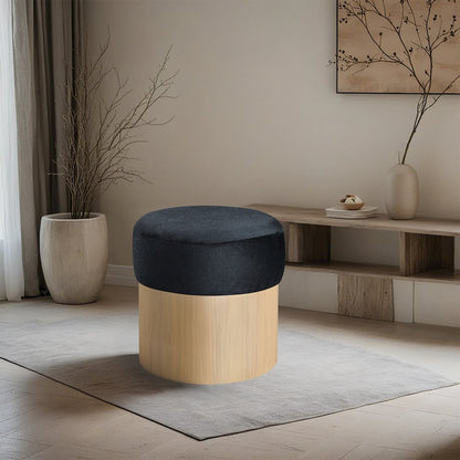 Nimes Black Velour Fur Fabric Ottoman/Stool