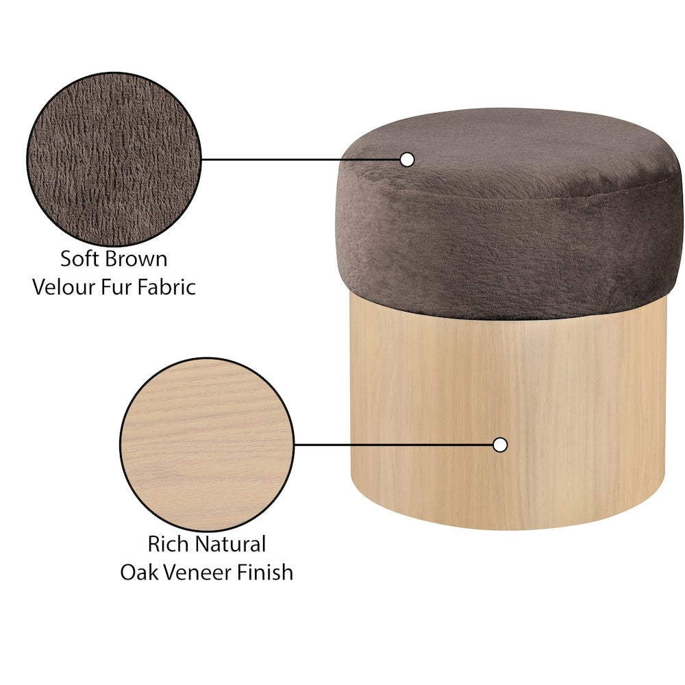 Nimes Brown Velour Fur Fabric Ottoman/Stool