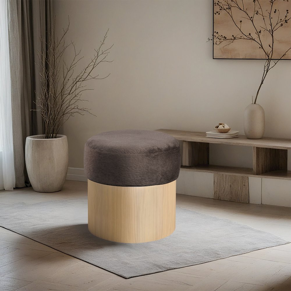 Nimes Brown Velour Fur Fabric Ottoman/Stool