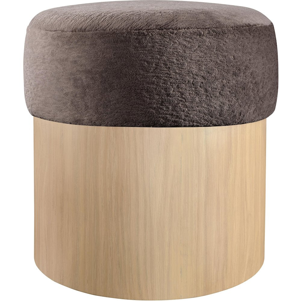 Nimes Brown Velour Fur Fabric Ottoman/Stool
