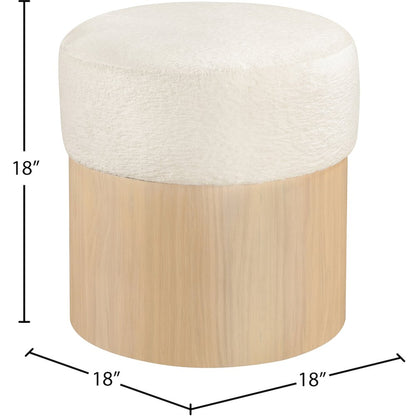 Nimes Cream Velour Fur Fabric Ottoman/Stool