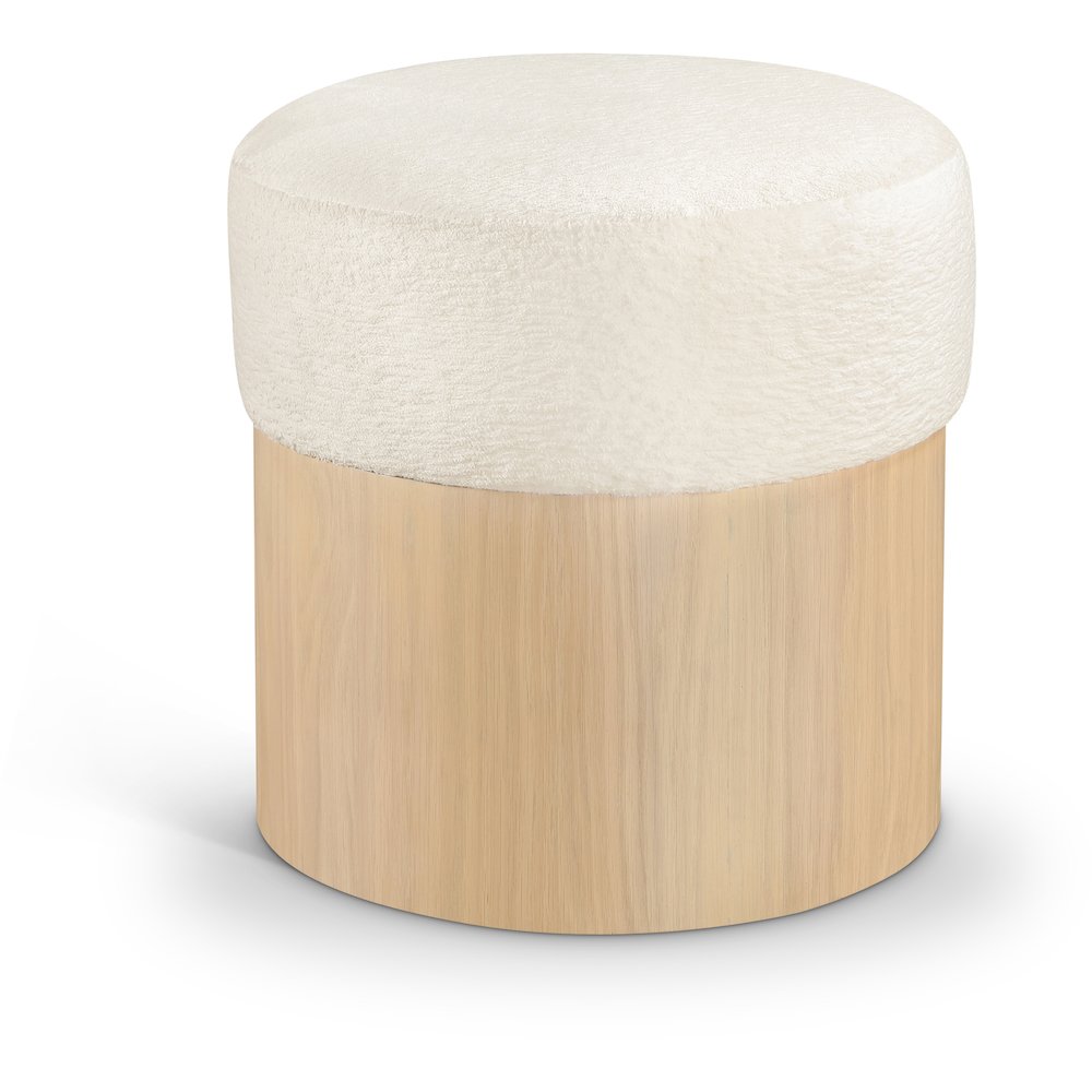 Nimes Cream Velour Fur Fabric Ottoman/Stool