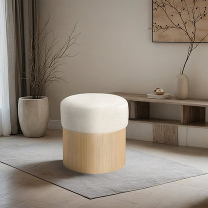 Nimes Cream Velour Fur Fabric Ottoman/Stool