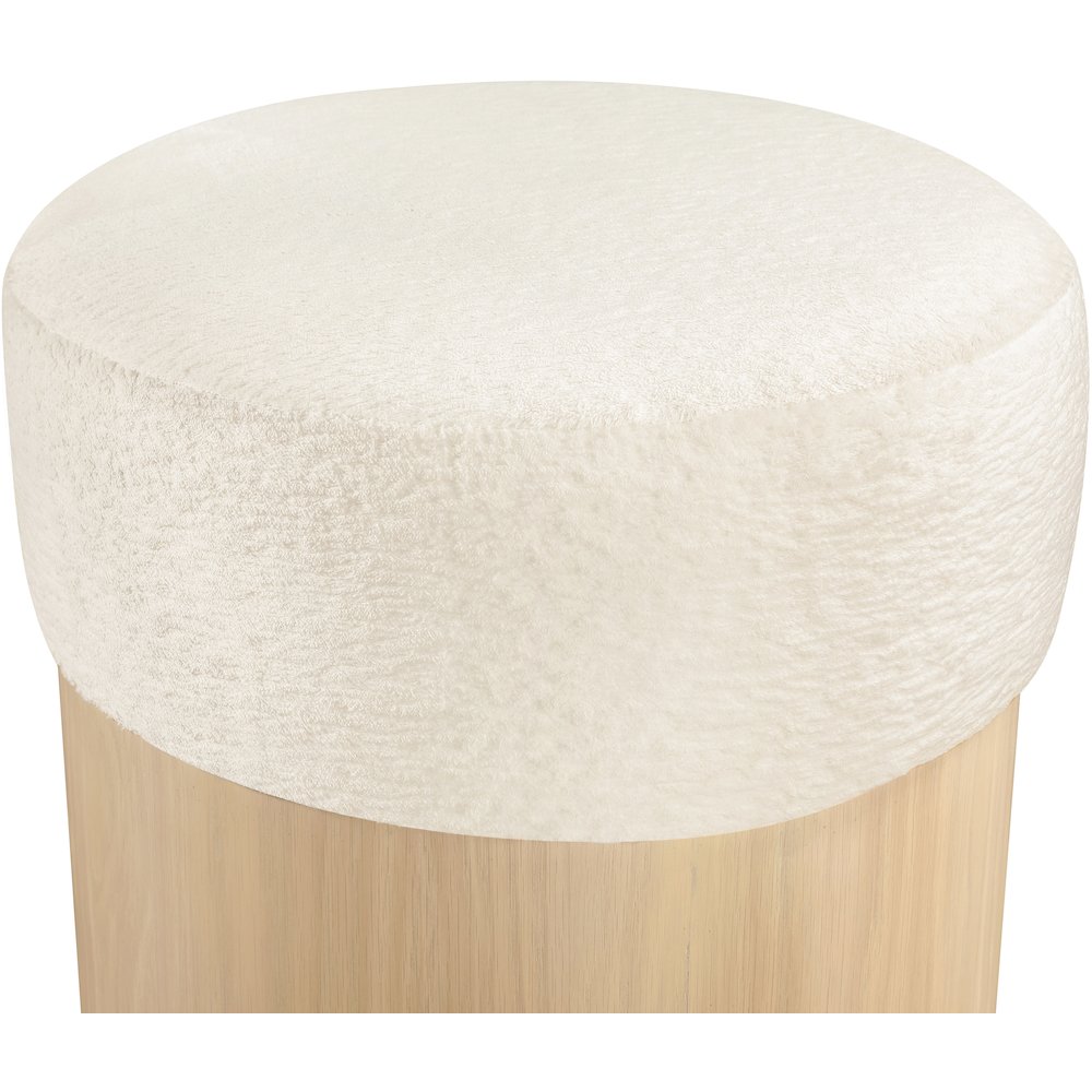 Nimes Cream Velour Fur Fabric Ottoman/Stool