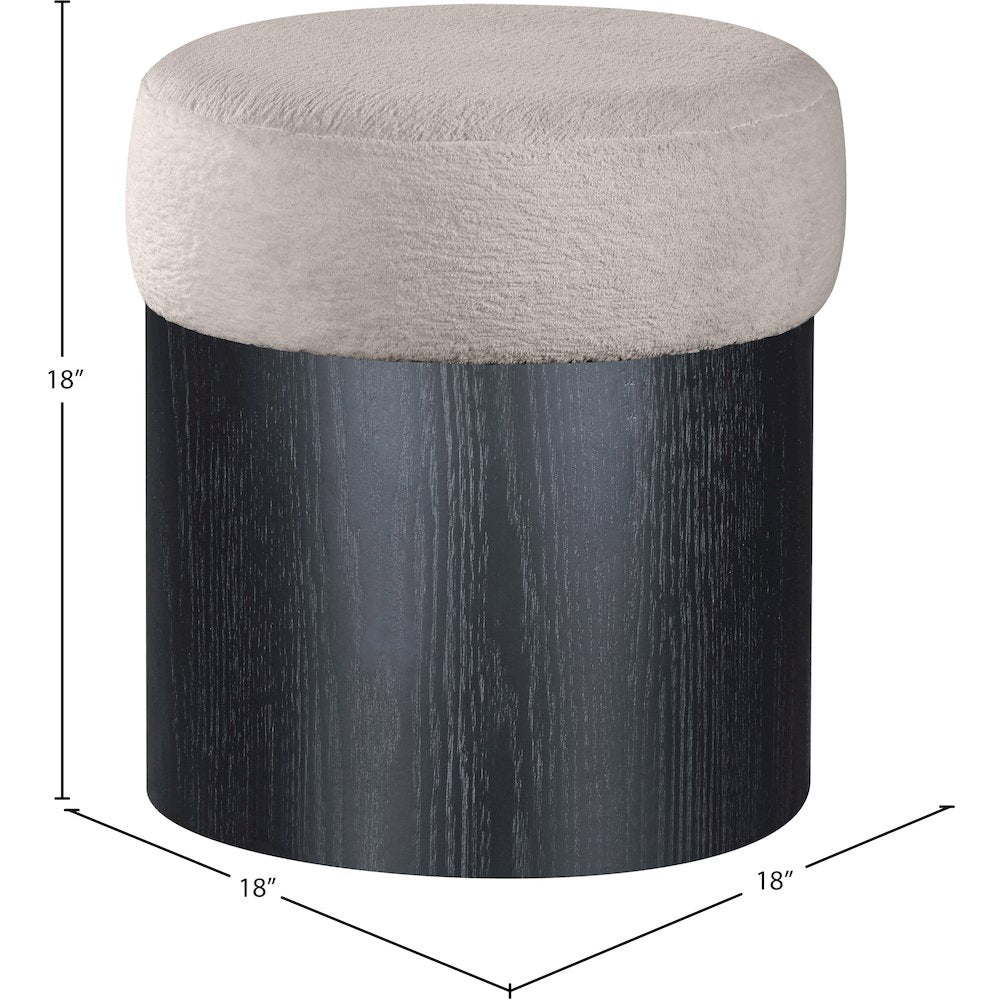 Nimes Beige Velour Fur Fabric Ottoman/Stool