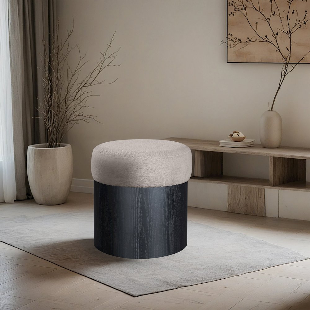 Nimes Beige Velour Fur Fabric Ottoman/Stool