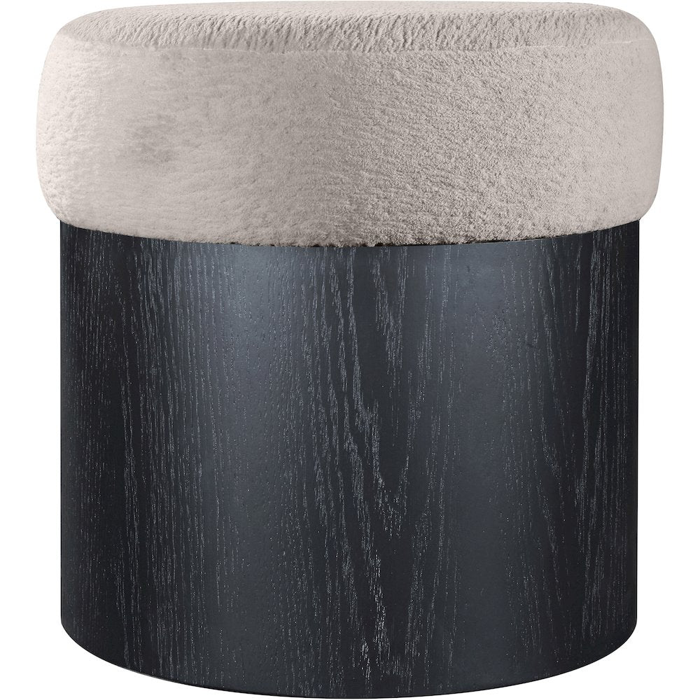 Nimes Beige Velour Fur Fabric Ottoman/Stool