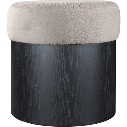 Nimes Beige Velour Fur Fabric Ottoman/Stool