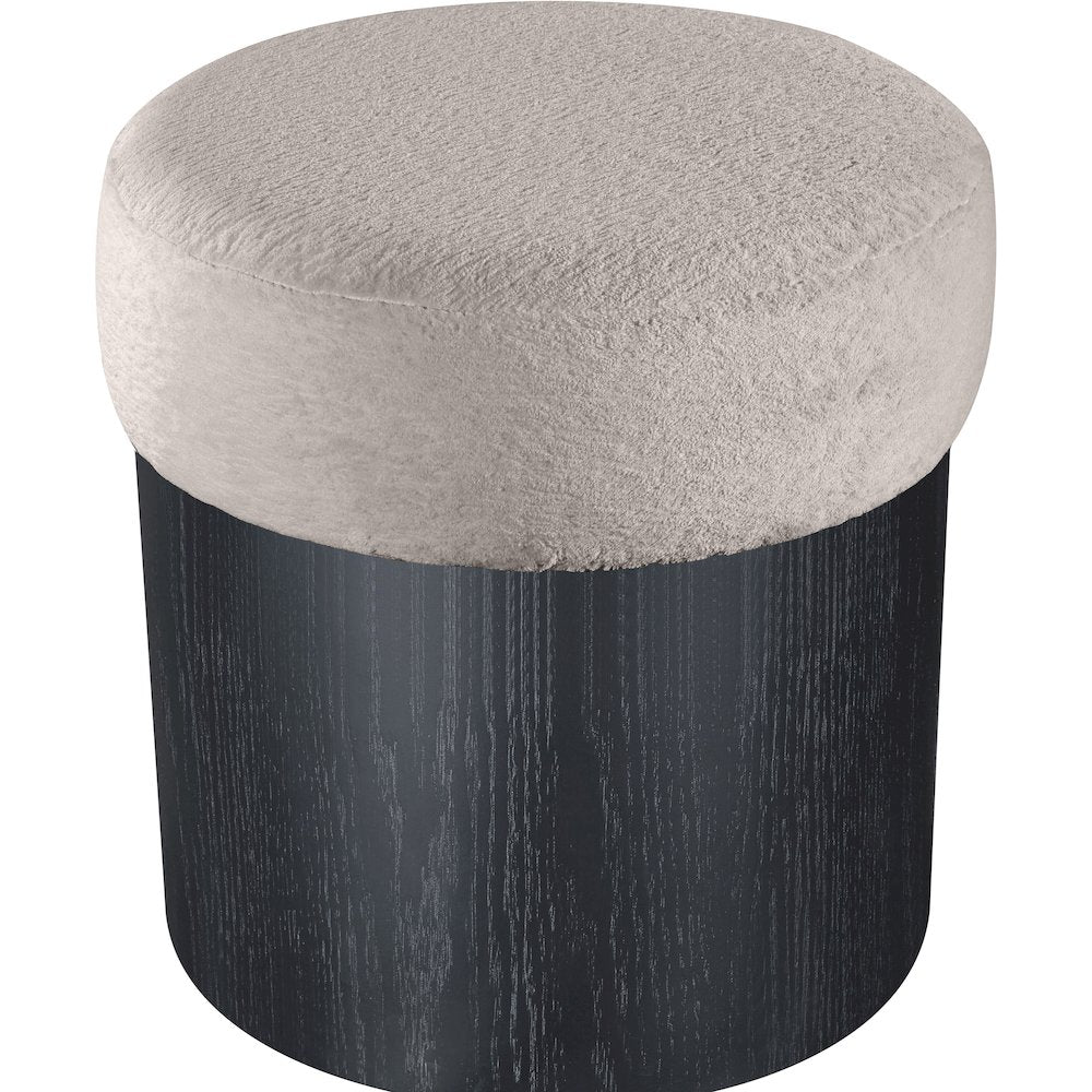 Nimes Beige Velour Fur Fabric Ottoman/Stool