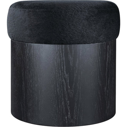 Nimes Black Velour Fur Fabric Ottoman/Stool