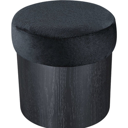 Nimes Black Velour Fur Fabric Ottoman/Stool
