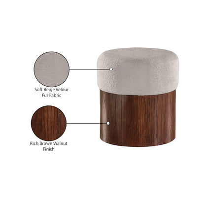 Nimes Beige Velour Fur Fabric Ottoman/Stool