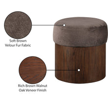 Nimes Brown Velour Fur Fabric Ottoman/Stool