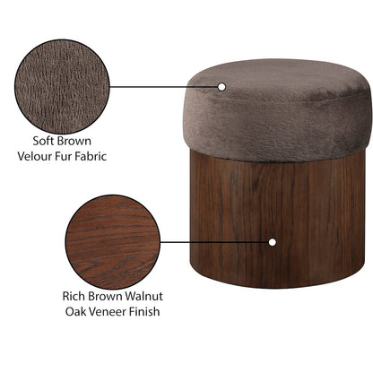 Nimes Brown Velour Fur Fabric Ottoman/Stool
