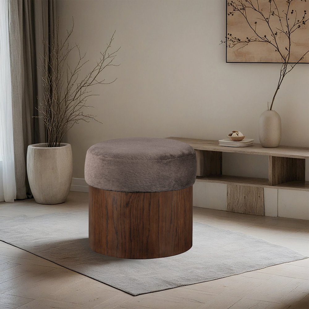 Nimes Brown Velour Fur Fabric Ottoman/Stool