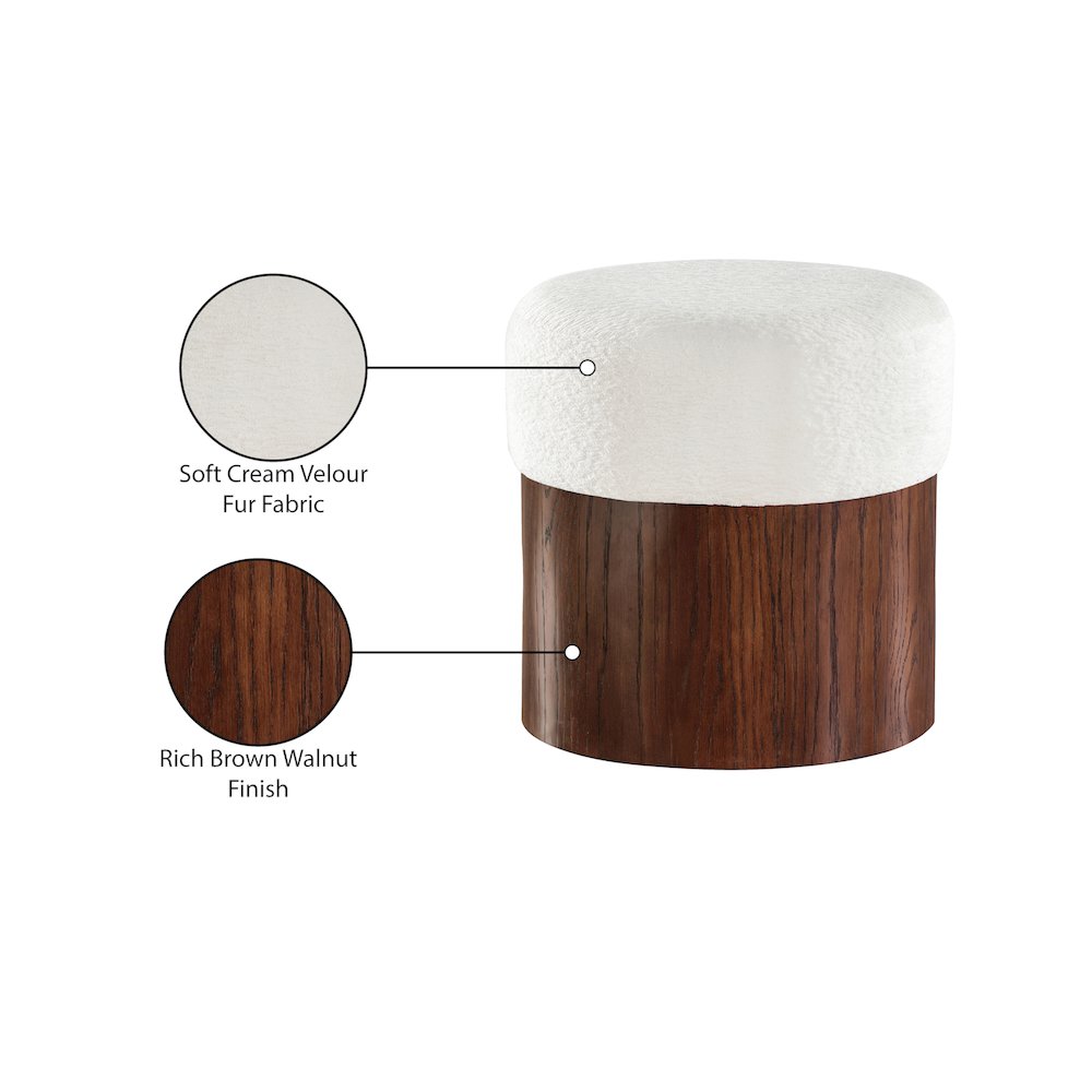 Nimes Cream Velour Fur Fabric Ottoman/Stool