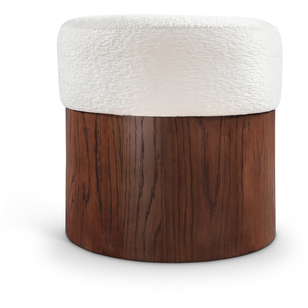 Nimes Cream Velour Fur Fabric Ottoman/Stool