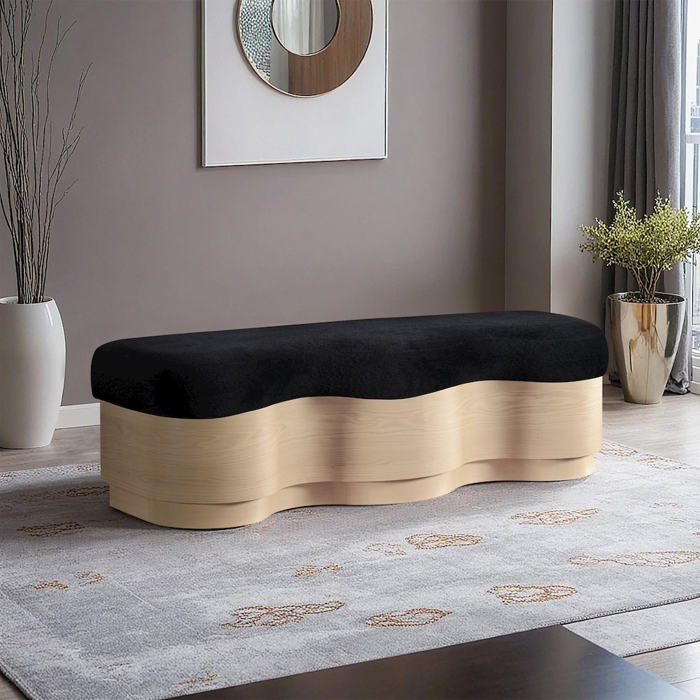 Savoy Black Velour Fur Fabric Bench