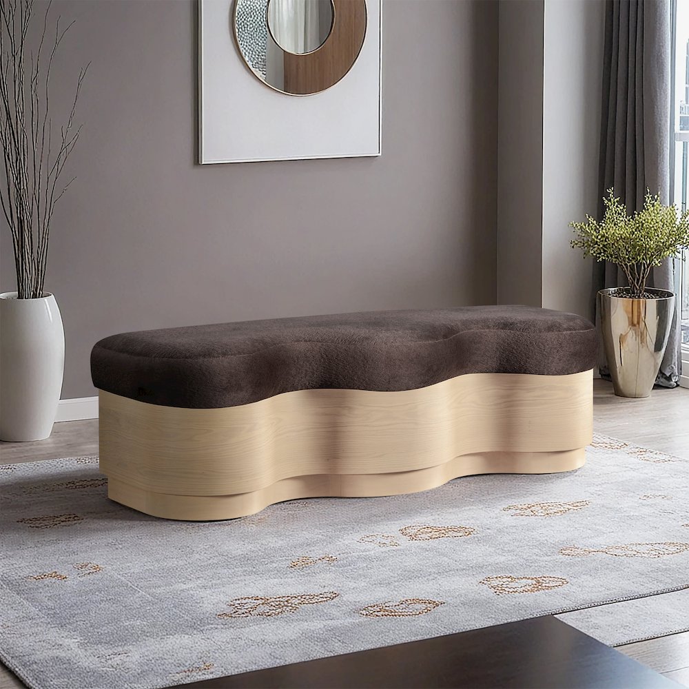 Savoy Brown Velour Fur Fabric Bench
