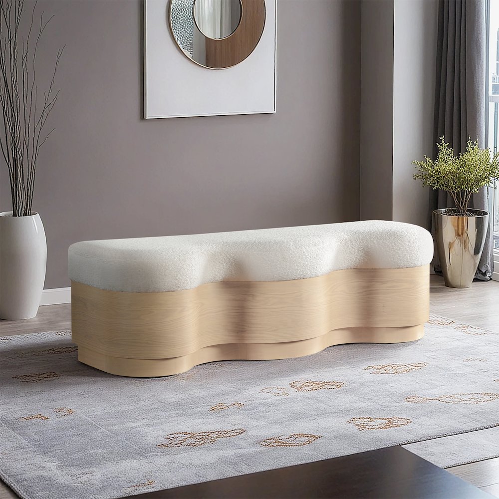 Savoy Cream Velour Fur Fabric Bench