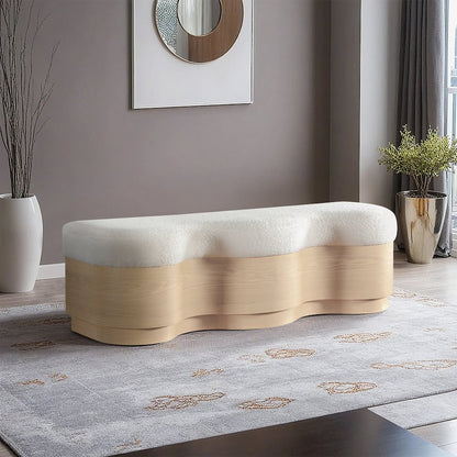 Savoy Cream Velour Fur Fabric Bench