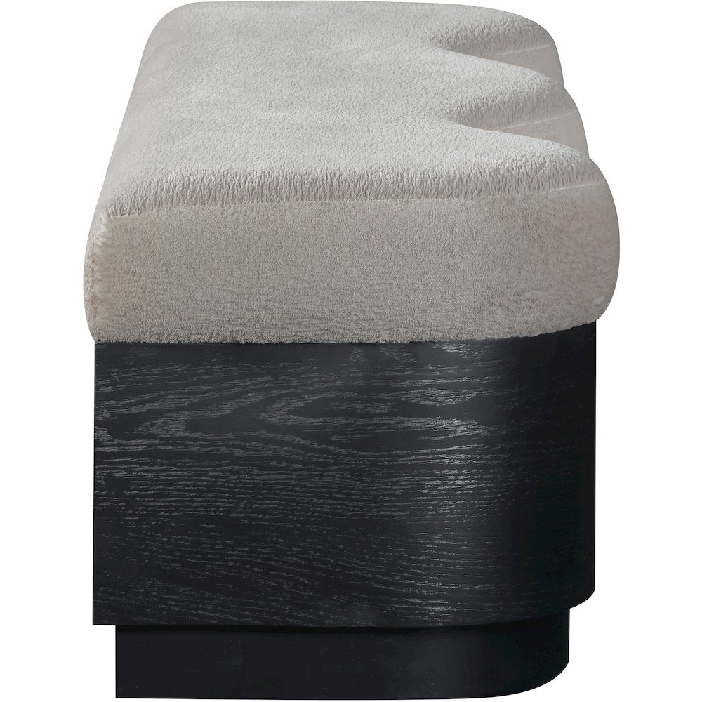 Savoy Beige Velour Fur Fabric Bench