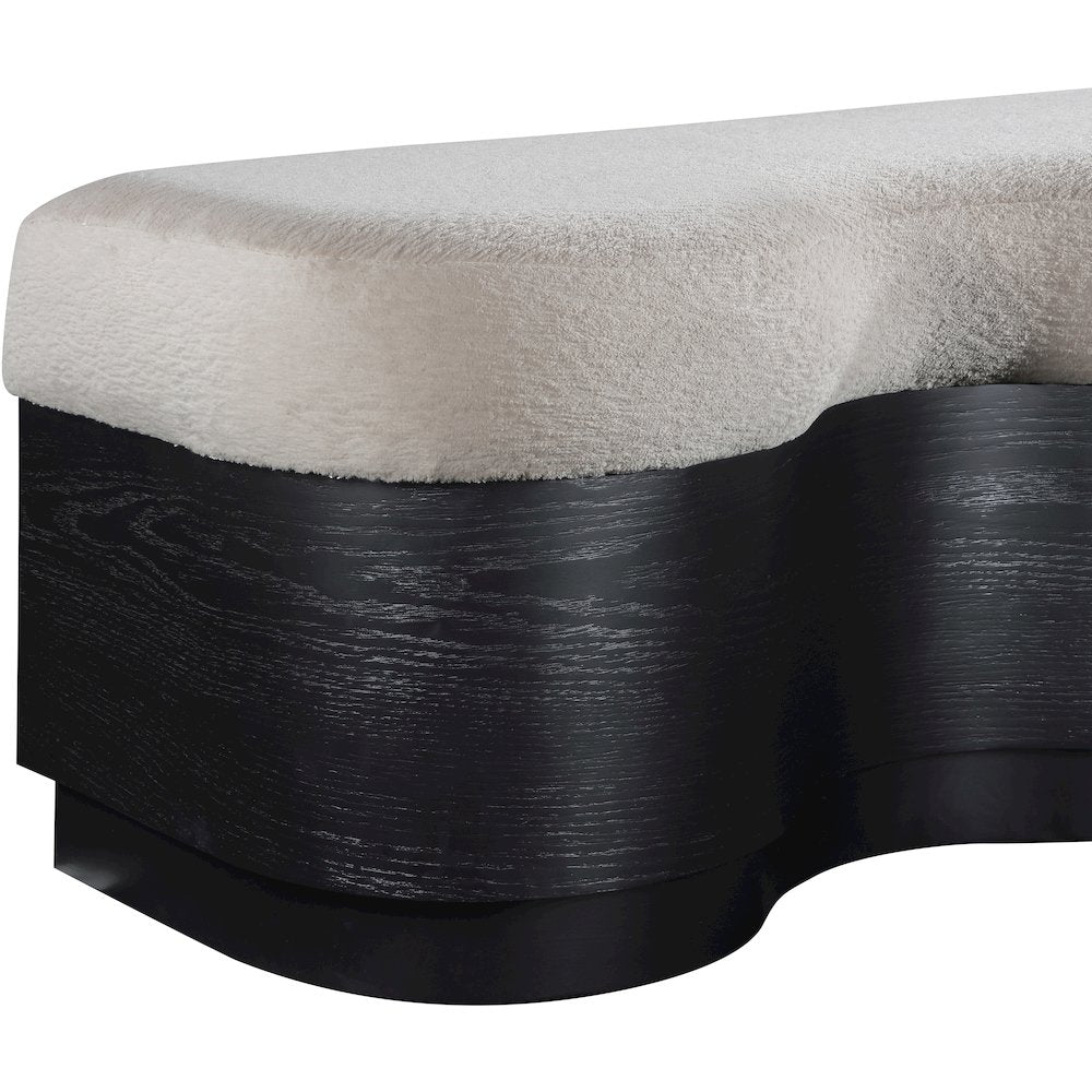 Savoy Beige Velour Fur Fabric Bench