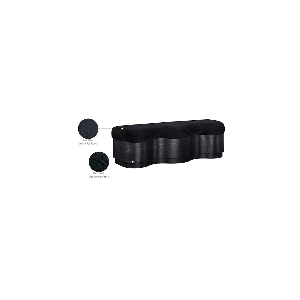 Savoy Black Velour Fur Fabric Bench