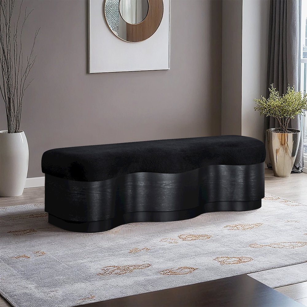 Savoy Black Velour Fur Fabric Bench