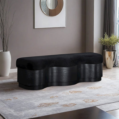 Savoy Black Velour Fur Fabric Bench