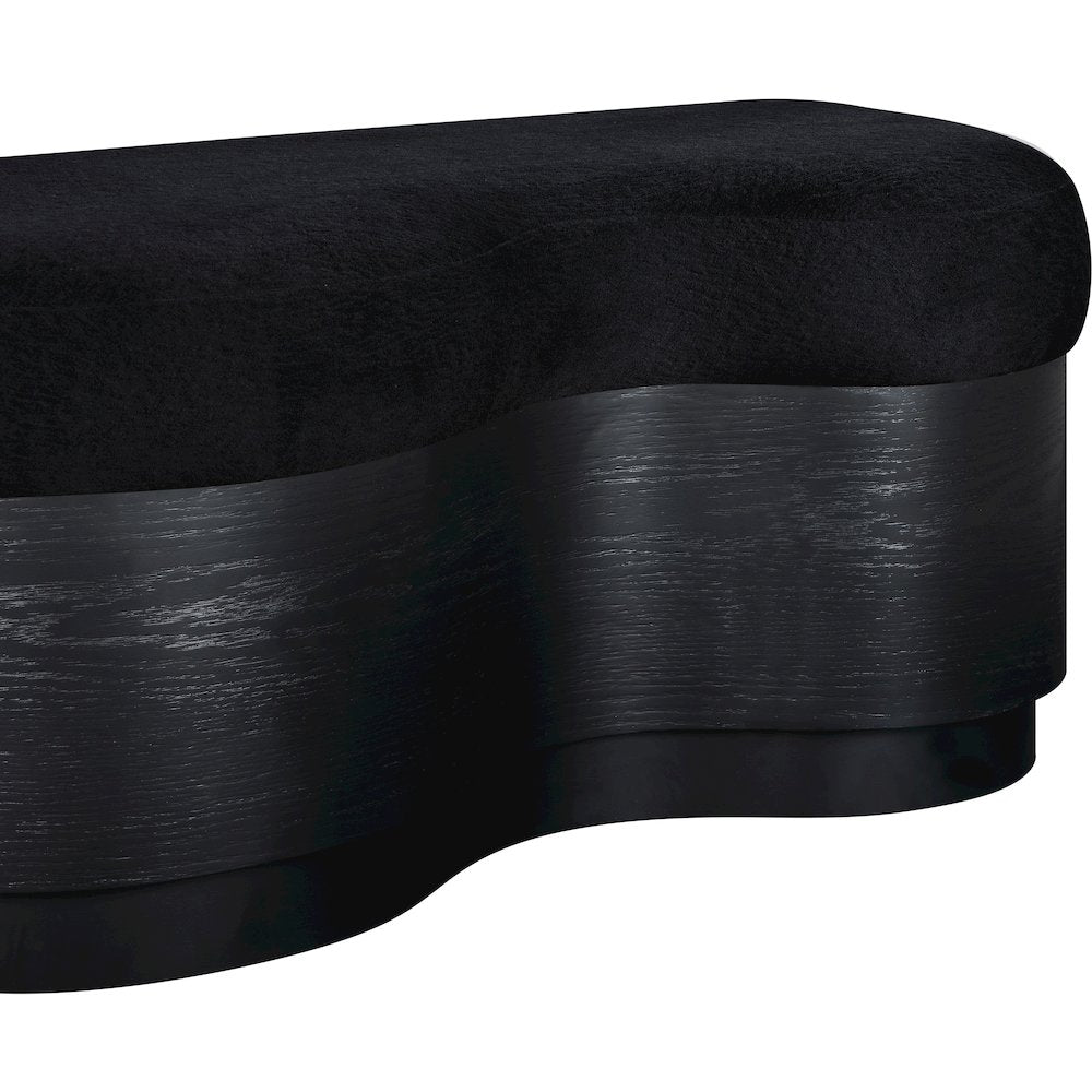Savoy Black Velour Fur Fabric Bench