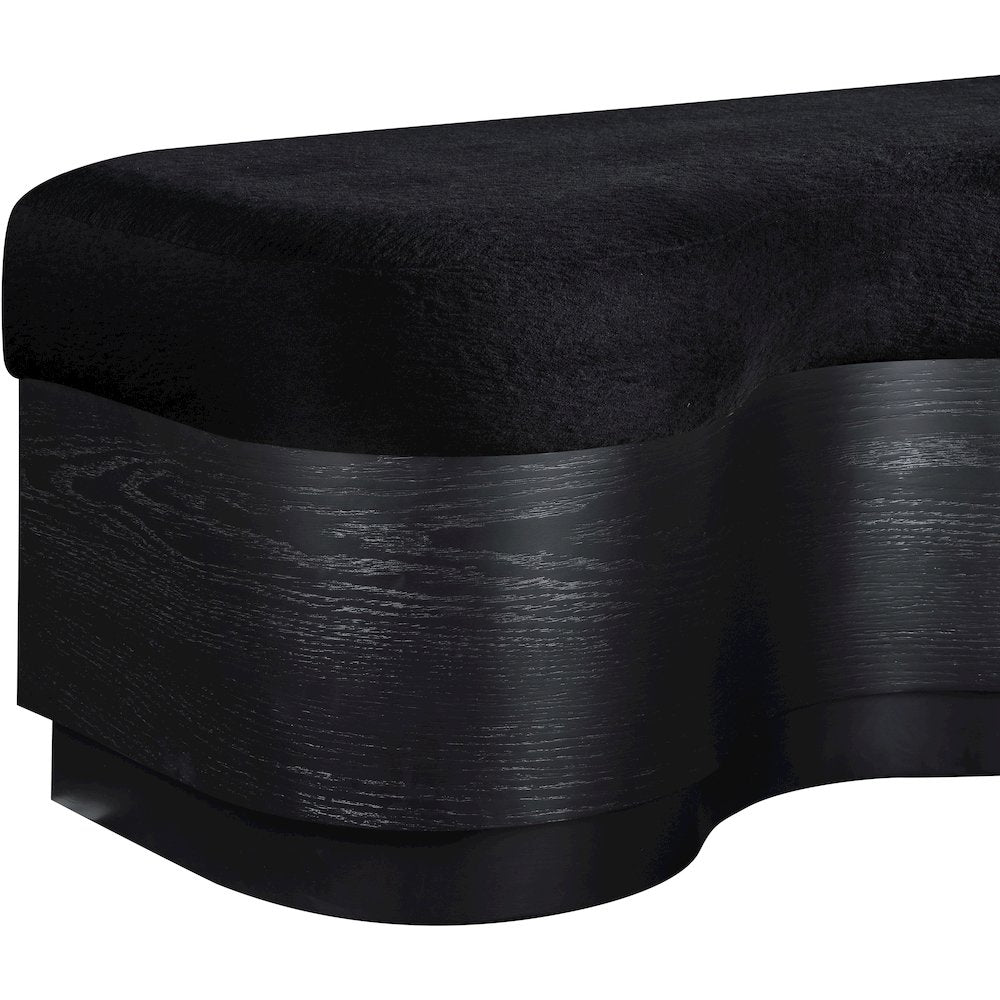 Savoy Black Velour Fur Fabric Bench
