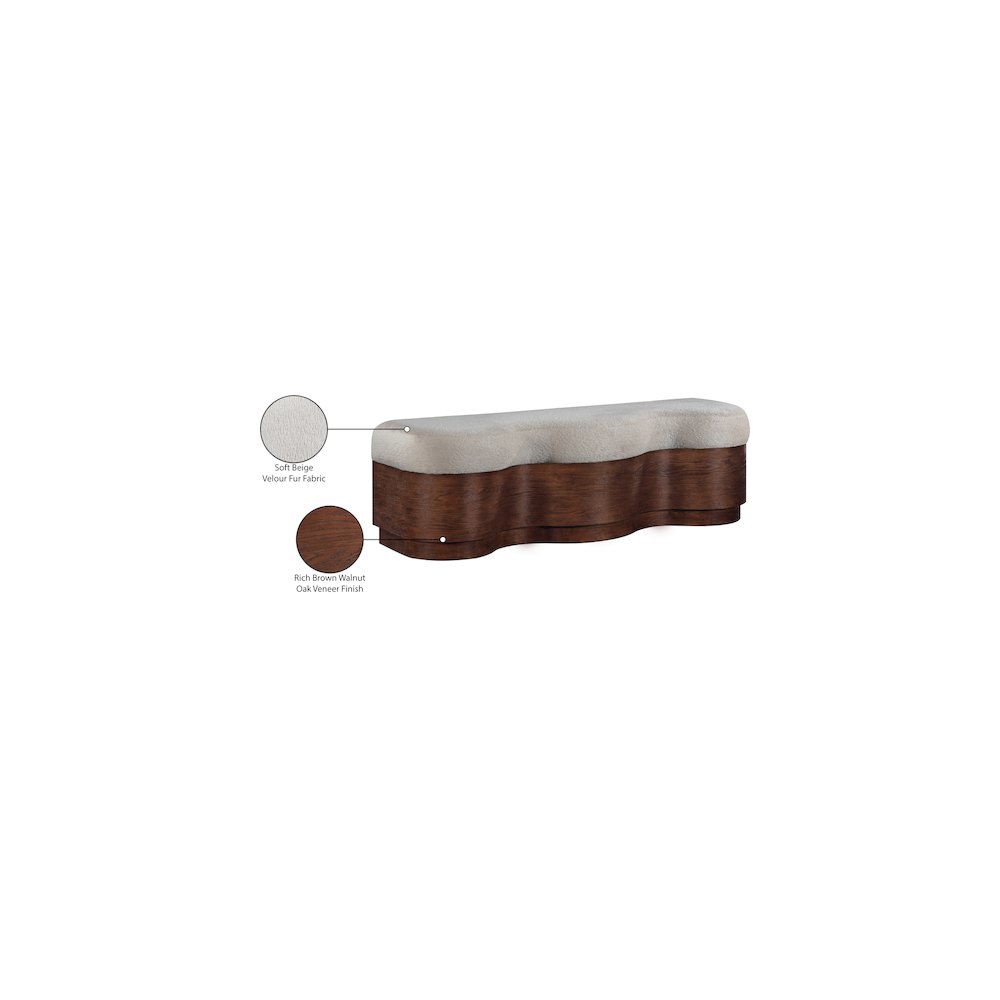 Savoy Beige Velour Fur Fabric Bench