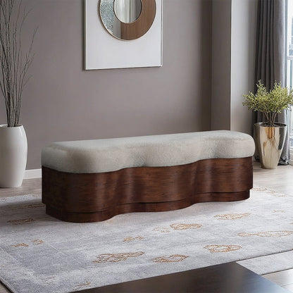 Savoy Beige Velour Fur Fabric Bench