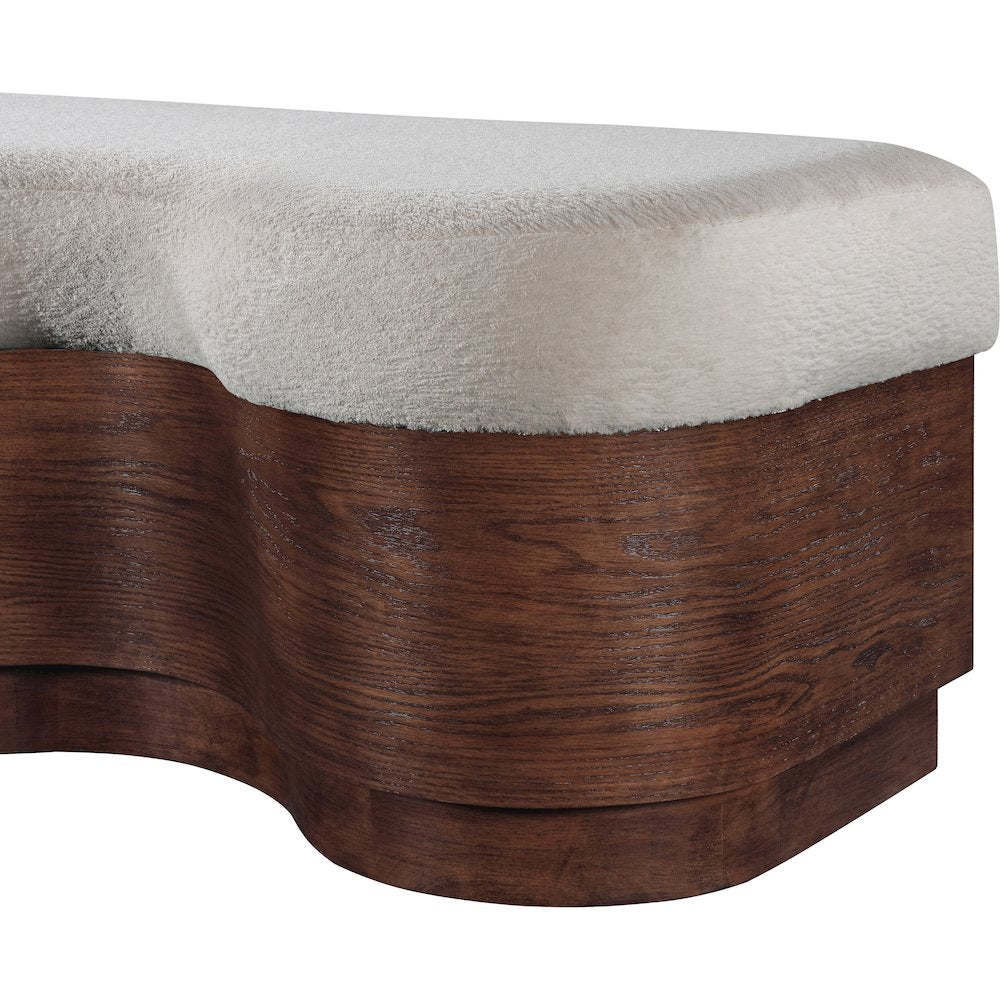 Savoy Beige Velour Fur Fabric Bench